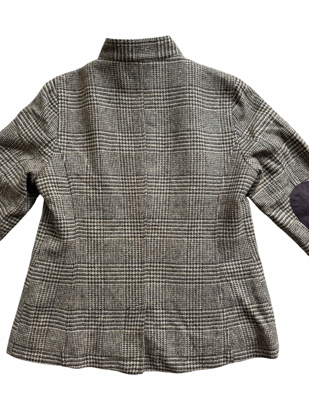 L.L. Bean Womens Wool Blend Plaid Tweed Blazer Jacket Small Brown Elbow Patch - Picture 6 of 9